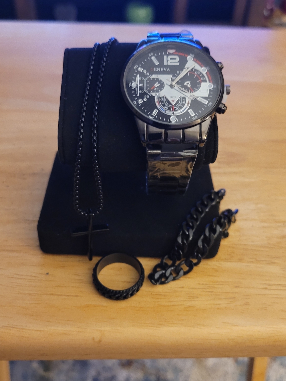Geneva Men's Black Stainless Watch with Chronograph Style - Picture 3 of 4